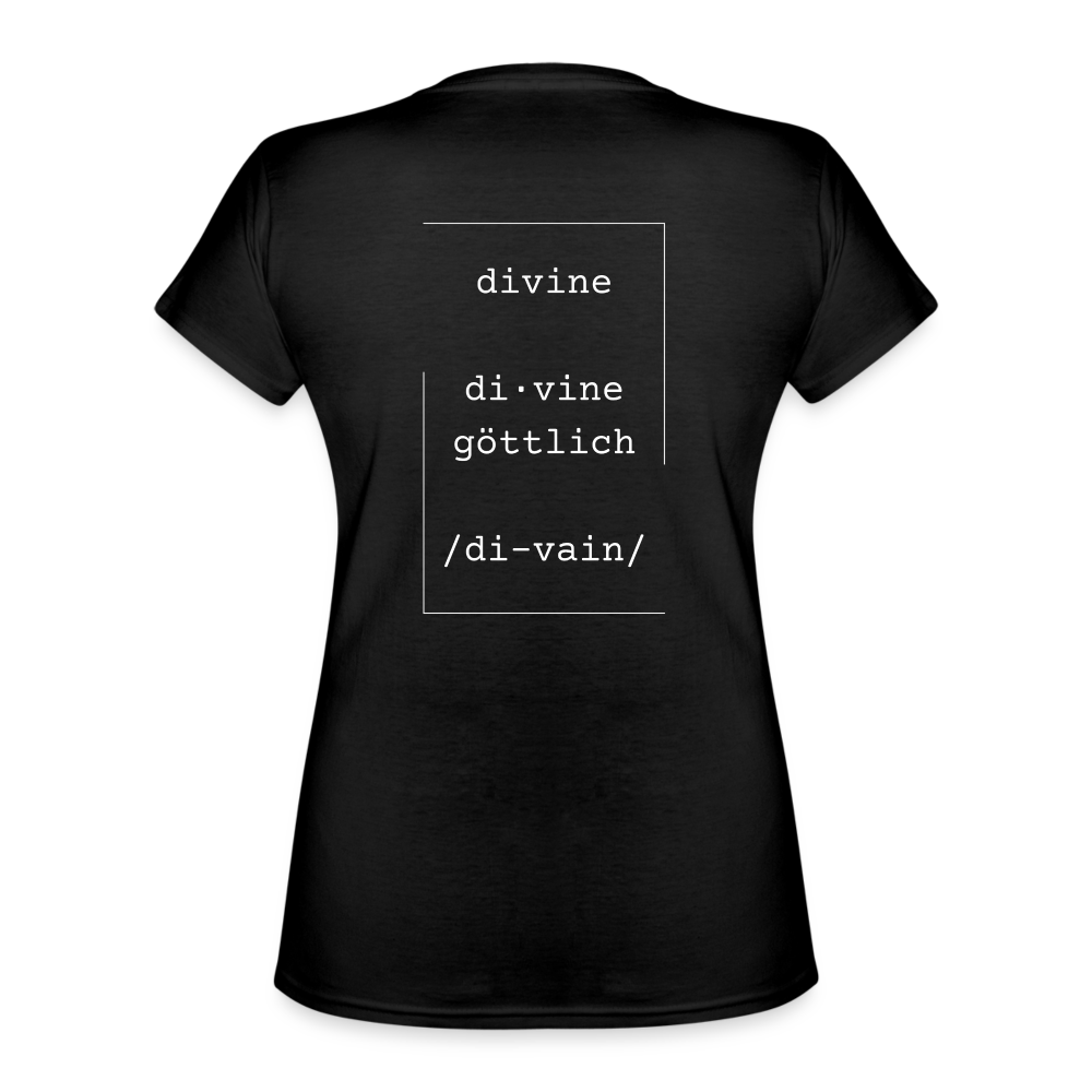 Divine Heels T-Shirt mit V-Ausschnitt - Logo weiß/Text weiß - Schwarz