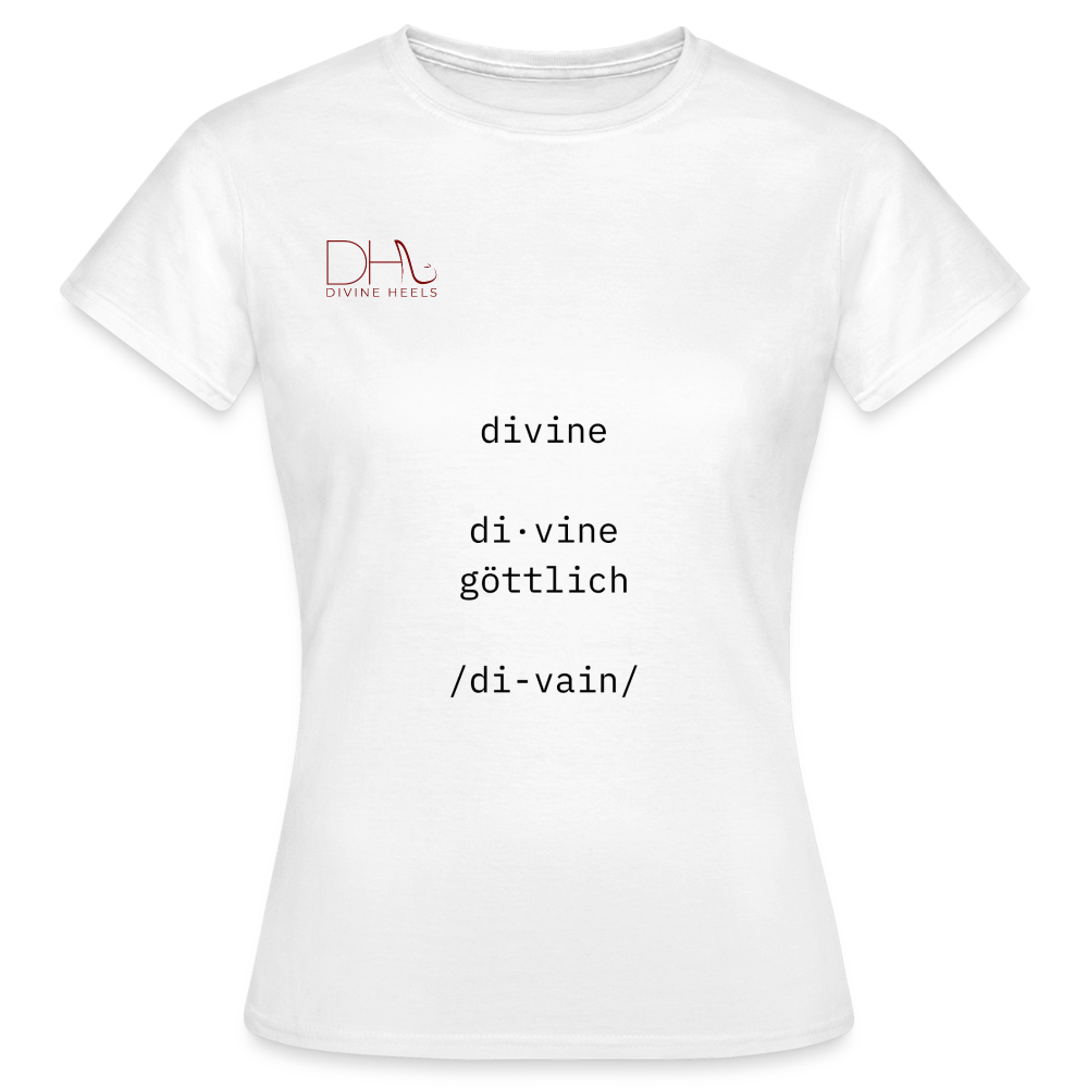 Divine Heels T-Shirt – Logo rot/Text schwarz - Weiß
