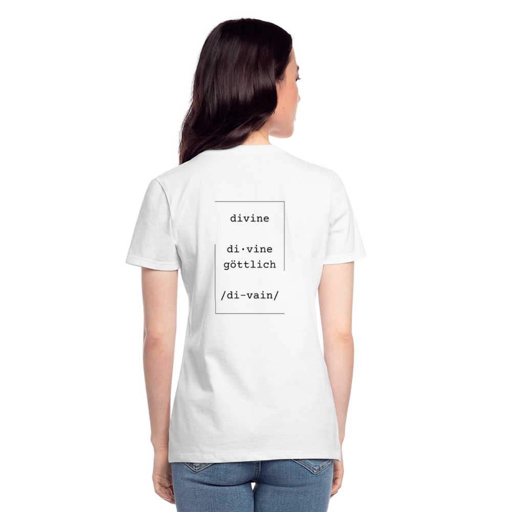 Divine Heels T-Shirt mit V-Ausschnitt - Logo rot/Text schwarz - Weiß