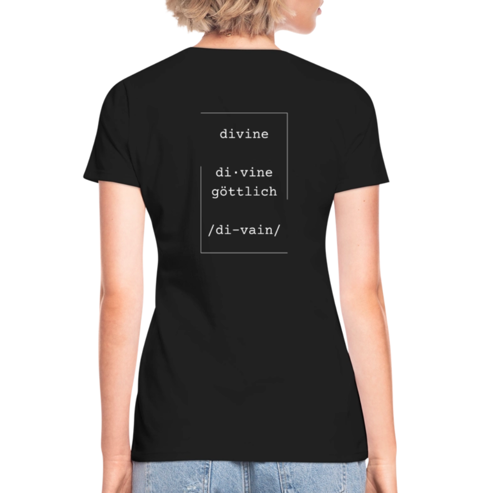 Divine Heels T-Shirt mit V-Ausschnitt - Logo weiß/Text weiß - Schwarz