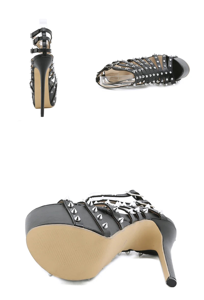 Sommer Plateau High Heels Sandalen – Sexy Peep-Toe Pumps mit Nieten
