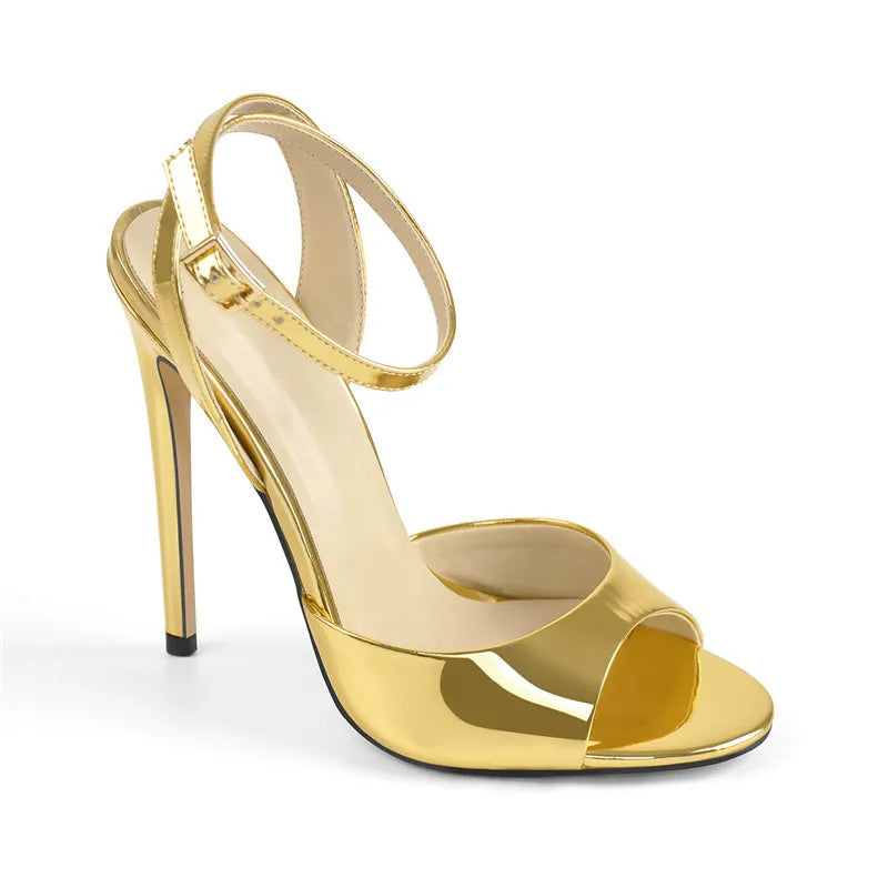 Onlymaker Frauen Gold Peep-Toe High Heels – 12cm Dünne Stiletto Sandalen mit Schnalle