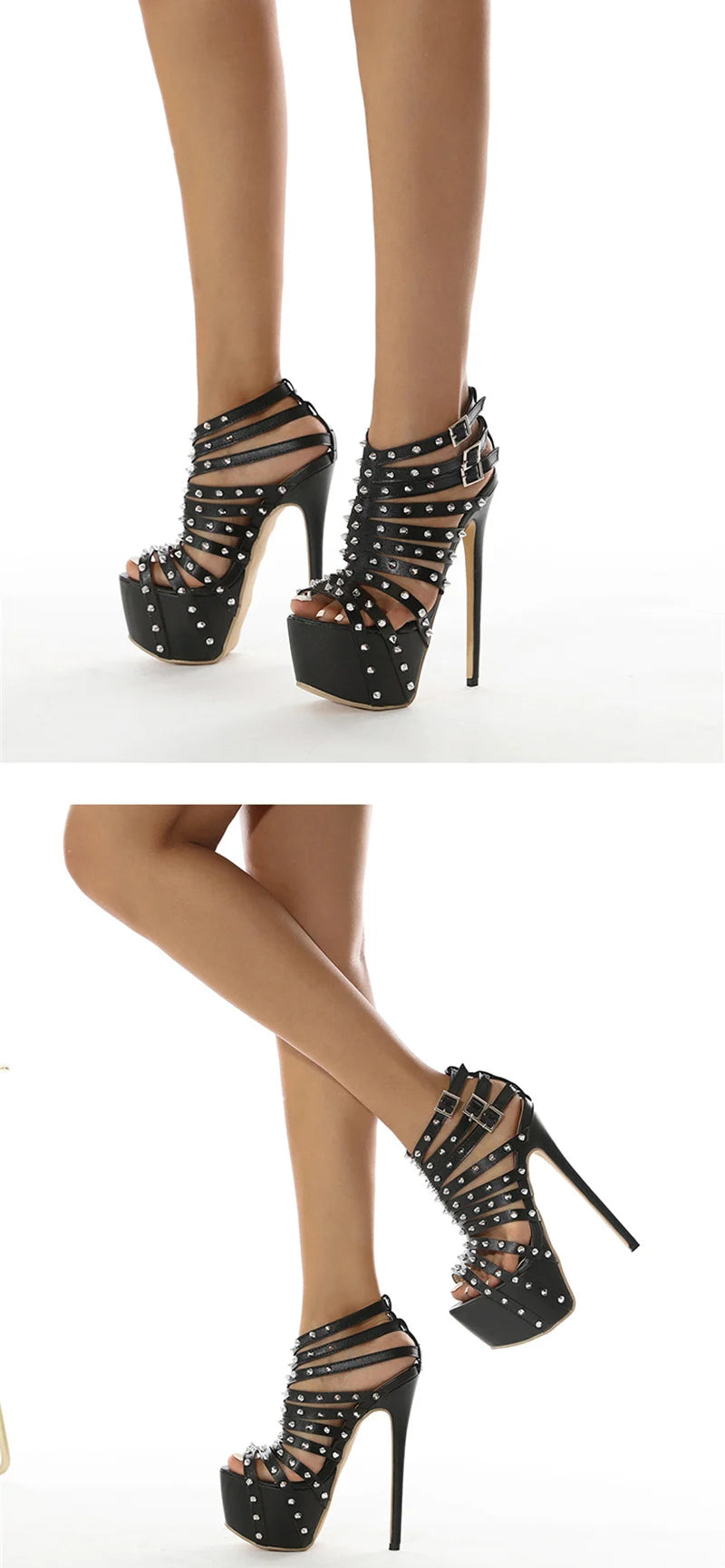 Sommer Plateau High Heels Sandalen – Sexy Peep-Toe Pumps mit Nieten