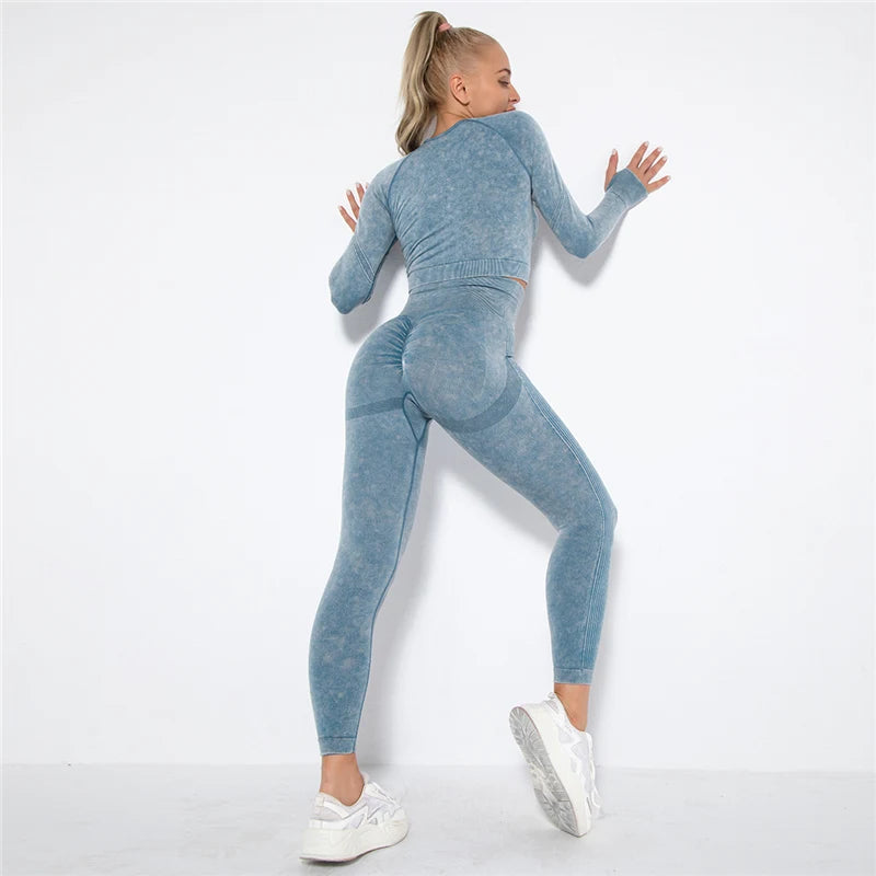 Nahtloses Gym-Set mit Cropped Top & Push-Up Leggings – Perfekt für dein Workout