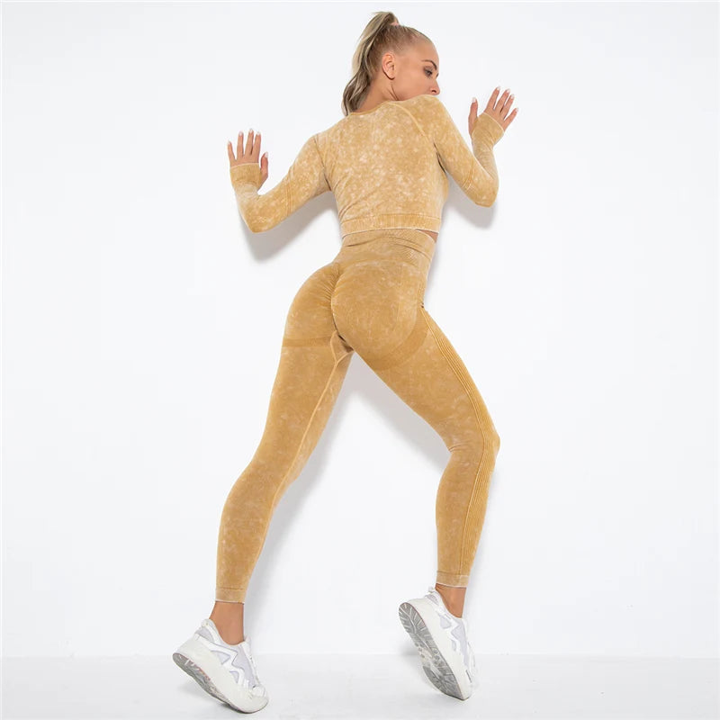 Nahtloses Gym-Set mit Cropped Top & Push-Up Leggings – Perfekt für dein Workout