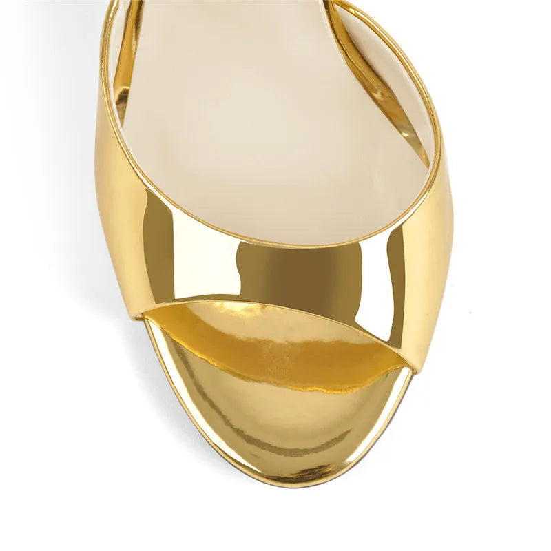 Onlymaker Frauen Gold Peep-Toe High Heels – 12cm Dünne Stiletto Sandalen mit Schnalle