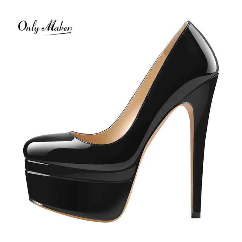 Onlymaker Frauen Runde Kappe Doppel Plattform Pumps – Super High Heel Stiletto für Hochzeit & Party