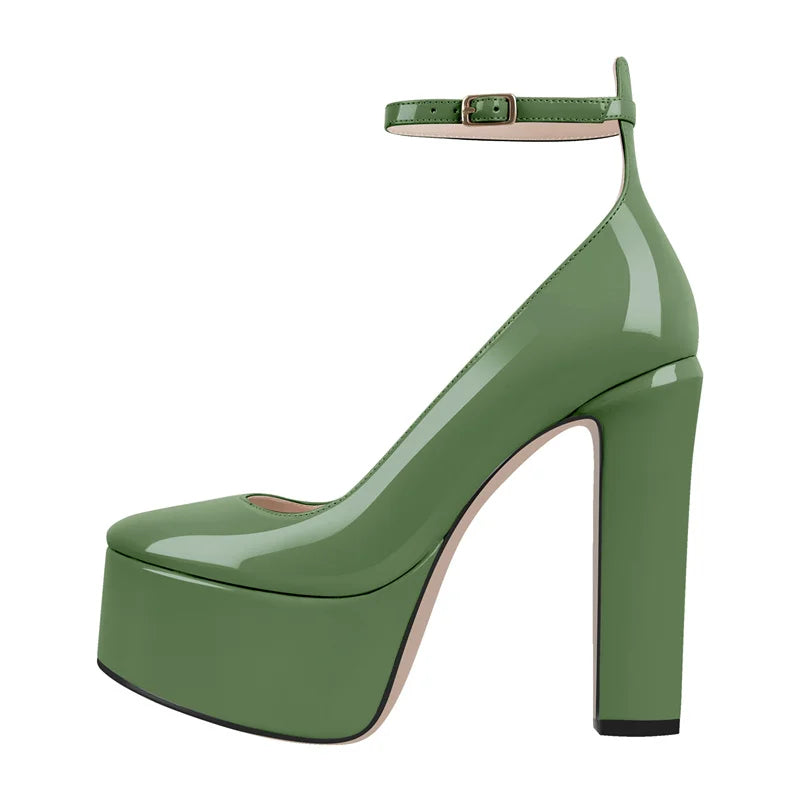 Onlymaker Frauen Mary Jane Plattform Pumps – Rosa Chunky High Heels mit Knöchelriemen