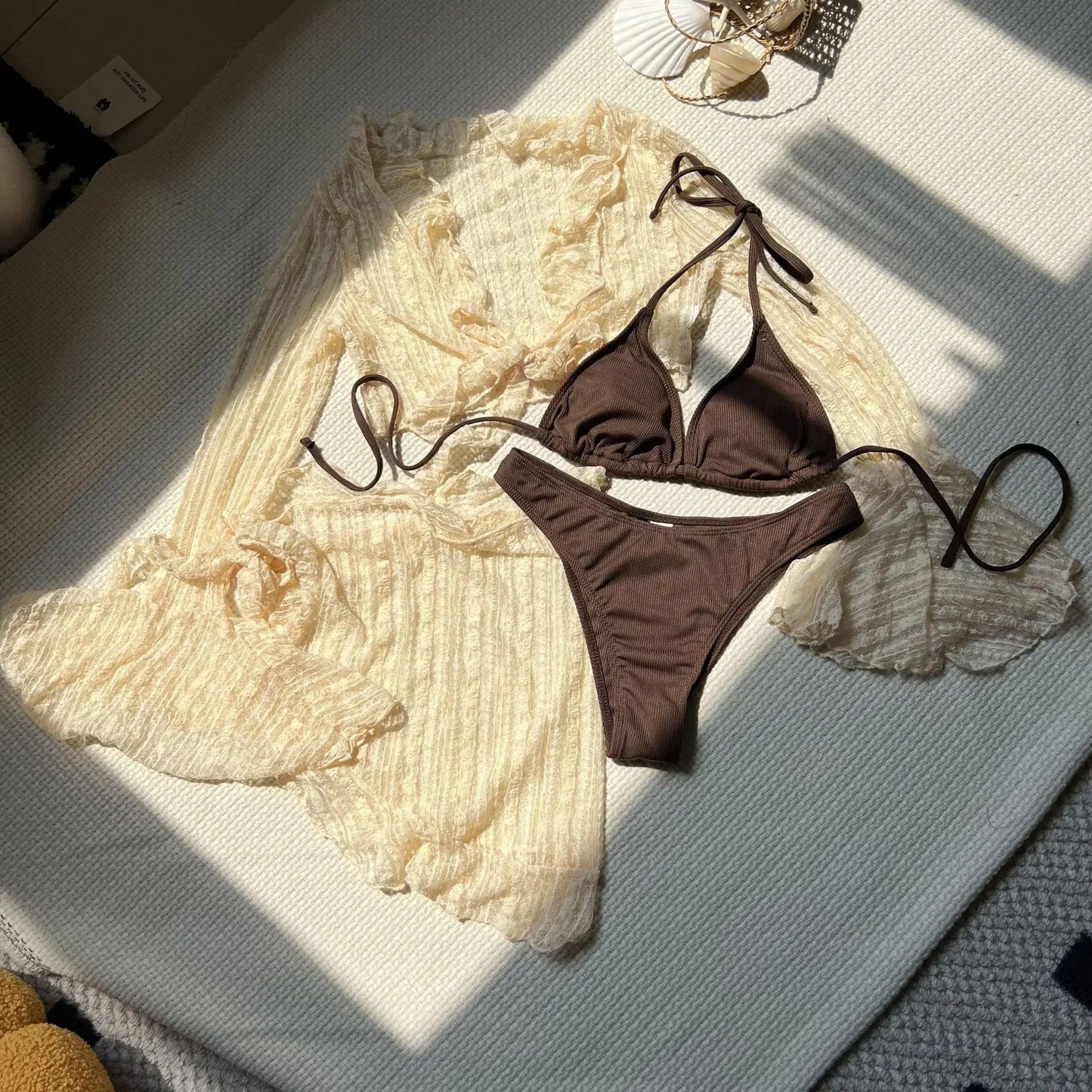 4-teiliges Bikini-Set mit Mesh und Sarong – dein stylischer Sommerlook