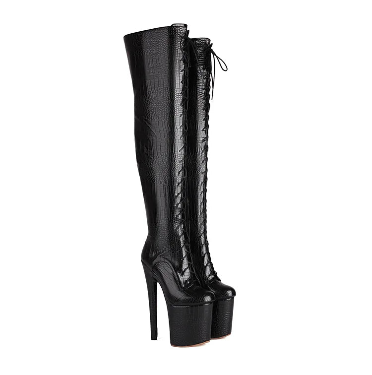 Sexy Oberschenkelhohe Stiefel mit Plattform & Schnürung – Für deinen großen Auftritt