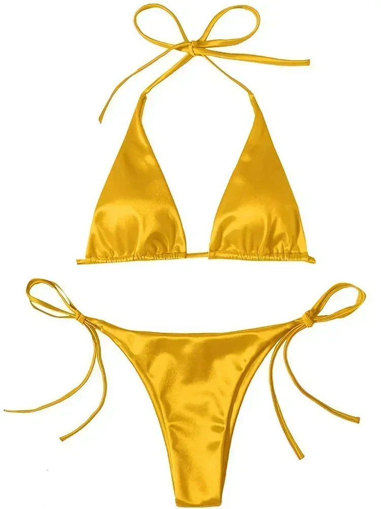Metallic Satin Bikini-Set – glänzender Look mit brasilianischem Flair