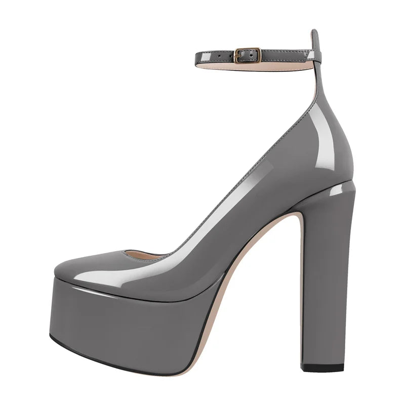 Onlymaker Frauen Mary Jane Plattform Pumps – Rosa Chunky High Heels mit Knöchelriemen