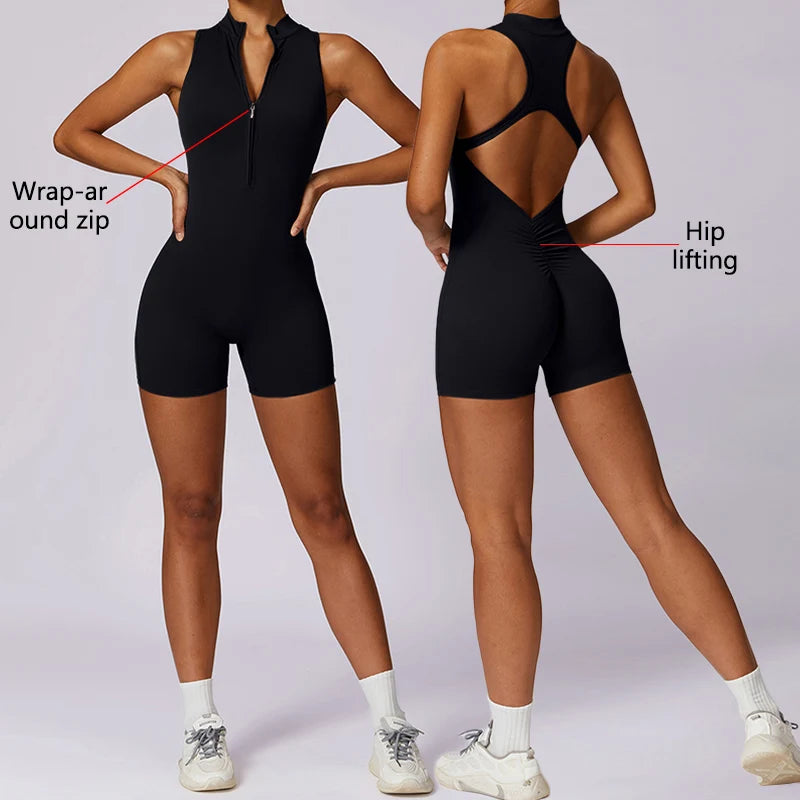 Rückenfreier Kurzer Sport-Jumpsuit – Sexy, Sportlich & Bequem