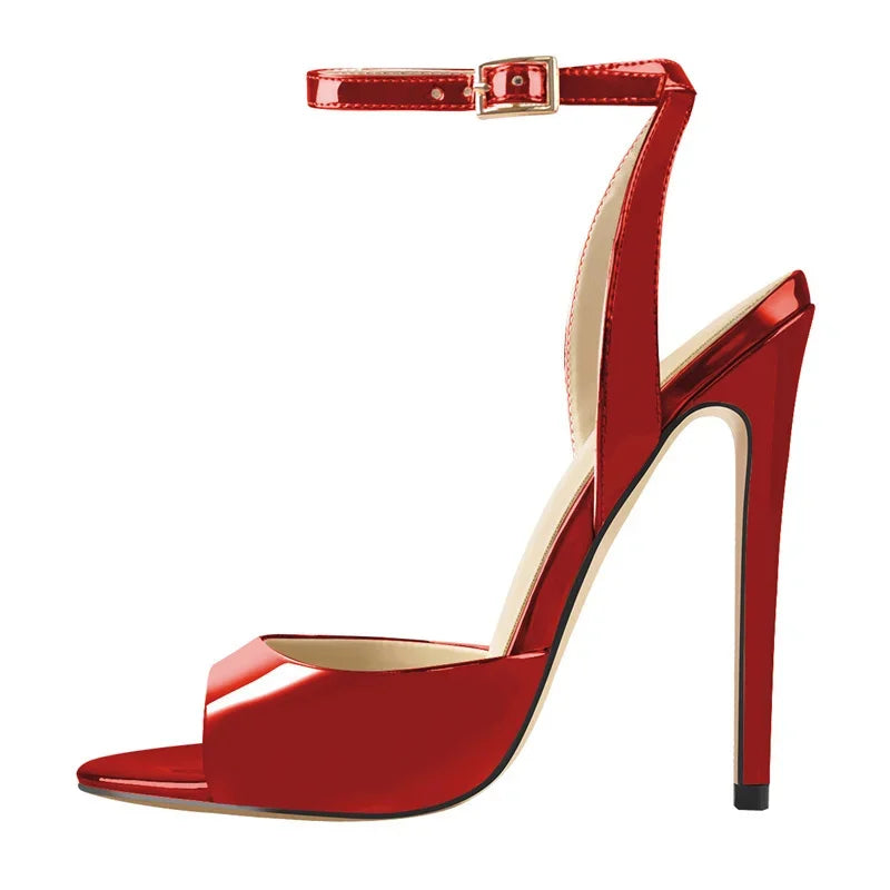 Onlymaker Frauen Gold Peep-Toe High Heels – 12cm Dünne Stiletto Sandalen mit Schnalle