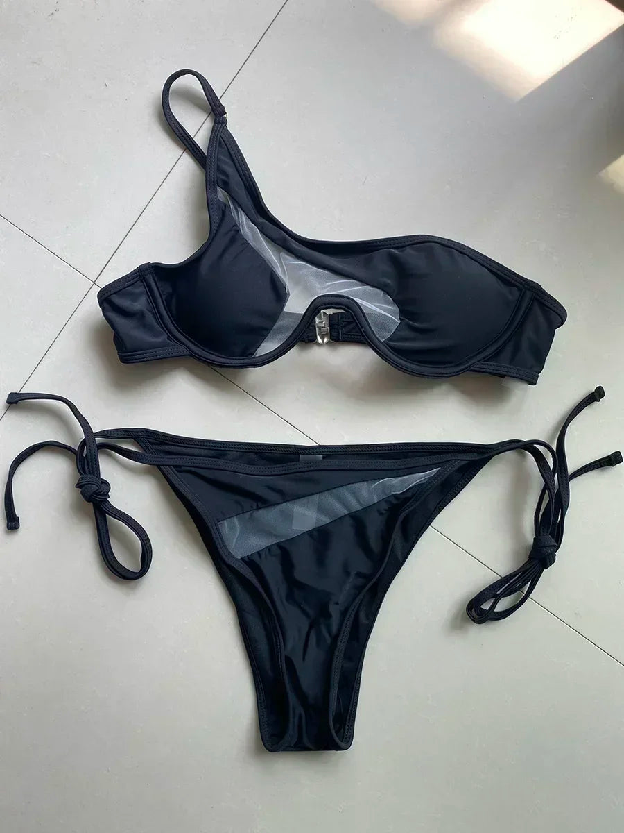 V-Bar Mesh Bikini-Set – asymmetrisch, formend & super modern