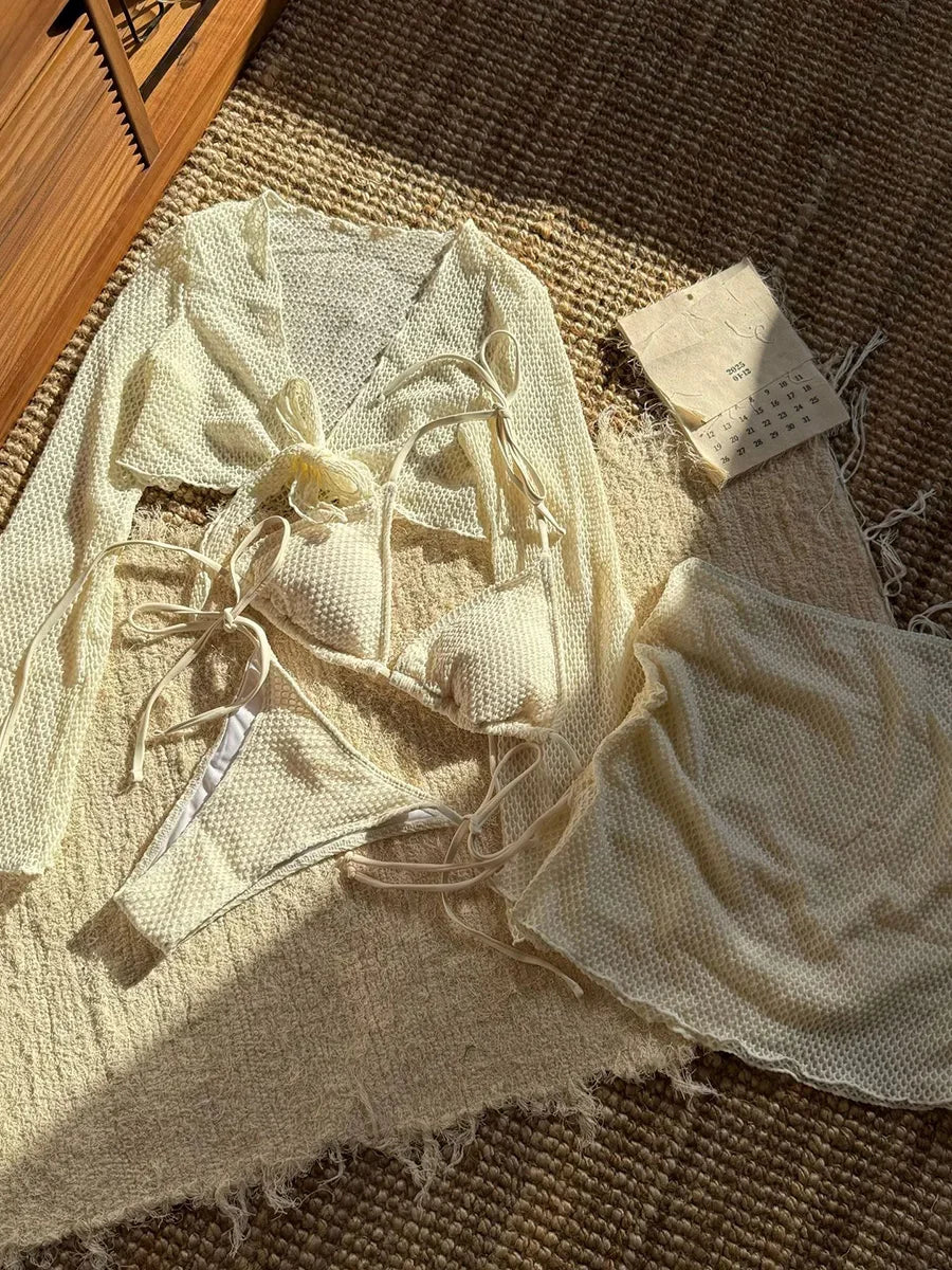 4-teiliges Fishnet Bikini-Set – stylisch, auffällig & perfekt für den Sommer