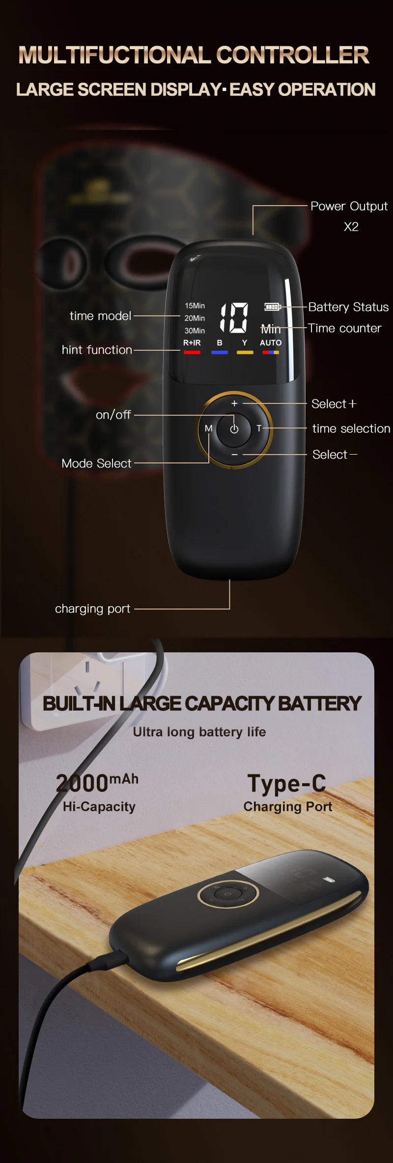 LED-Gesichts- & Halsmaske – Infrarot-Lichttherapie für Hautverjüngung & Anti-Aging