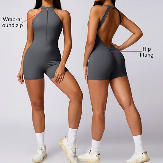 Rückenfreier Kurz-Sport-Jumpsuit – Sexy, Bequem & Perfekt für dein Workout