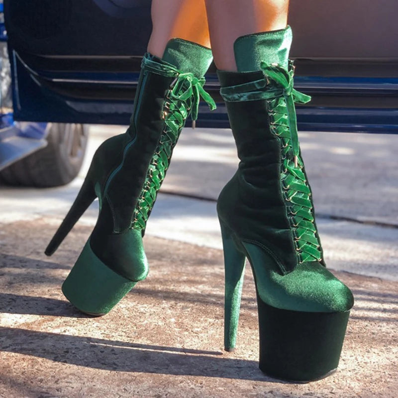 Velvet Lace-Up Booties – Sexy. Strong. Show-Ready.