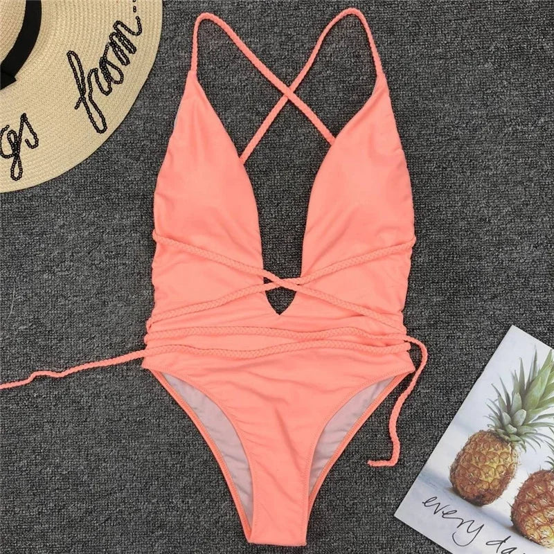 Tiefer V-Ausschnitt Monokini – elegant gewickelt & sexy zugleich