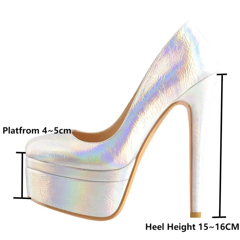 Onlymaker Frauen High Heel Plattform Stiletto Pumps – 16 cm Absatz in Silber
