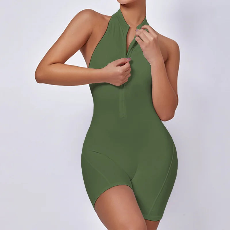 Racerback Sport-Jumpsuit mit V-Schnitt & Reißverschluss – Dein neuer Workout-Favorit
