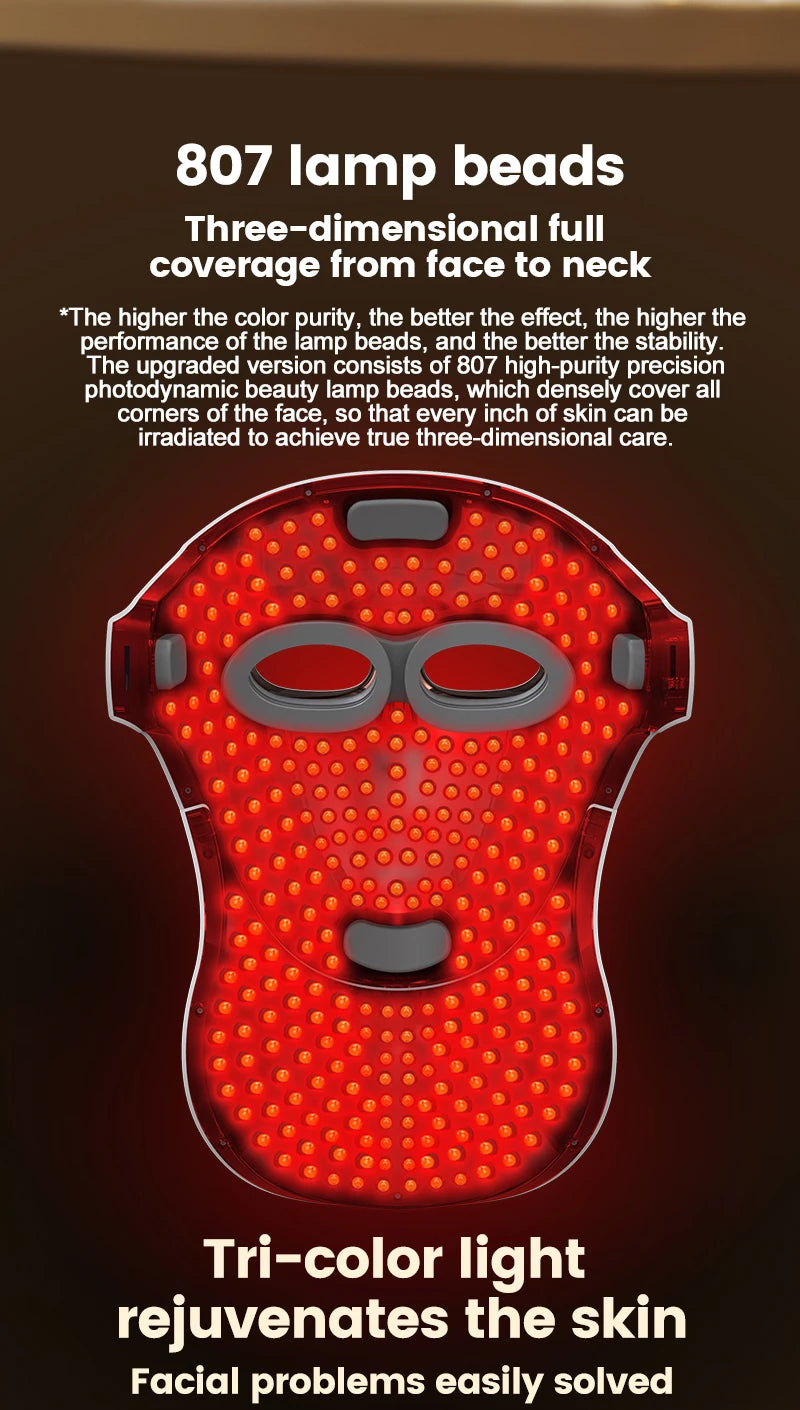 VanCostar Premium LED-Gesichtsmaske mit 807 LEDs & Rotlicht-Therapie – Dein persönliches Luxus-Spa zuhause! ✨