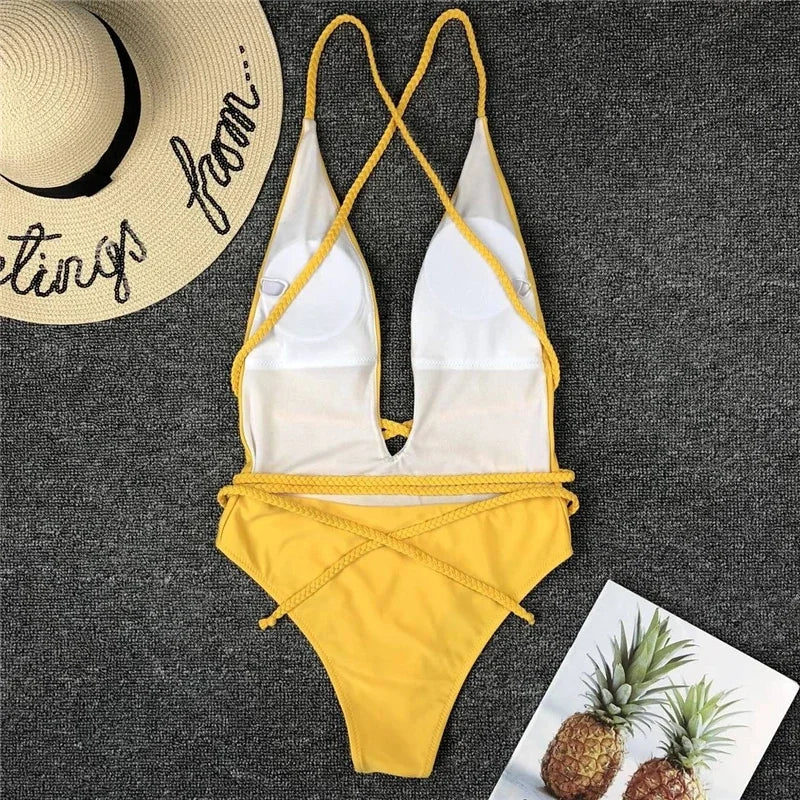 Tiefer V-Ausschnitt Monokini – elegant gewickelt & sexy zugleich