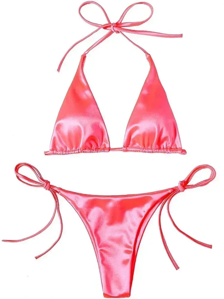 Metallic Satin Bikini-Set – glänzender Look mit brasilianischem Flair
