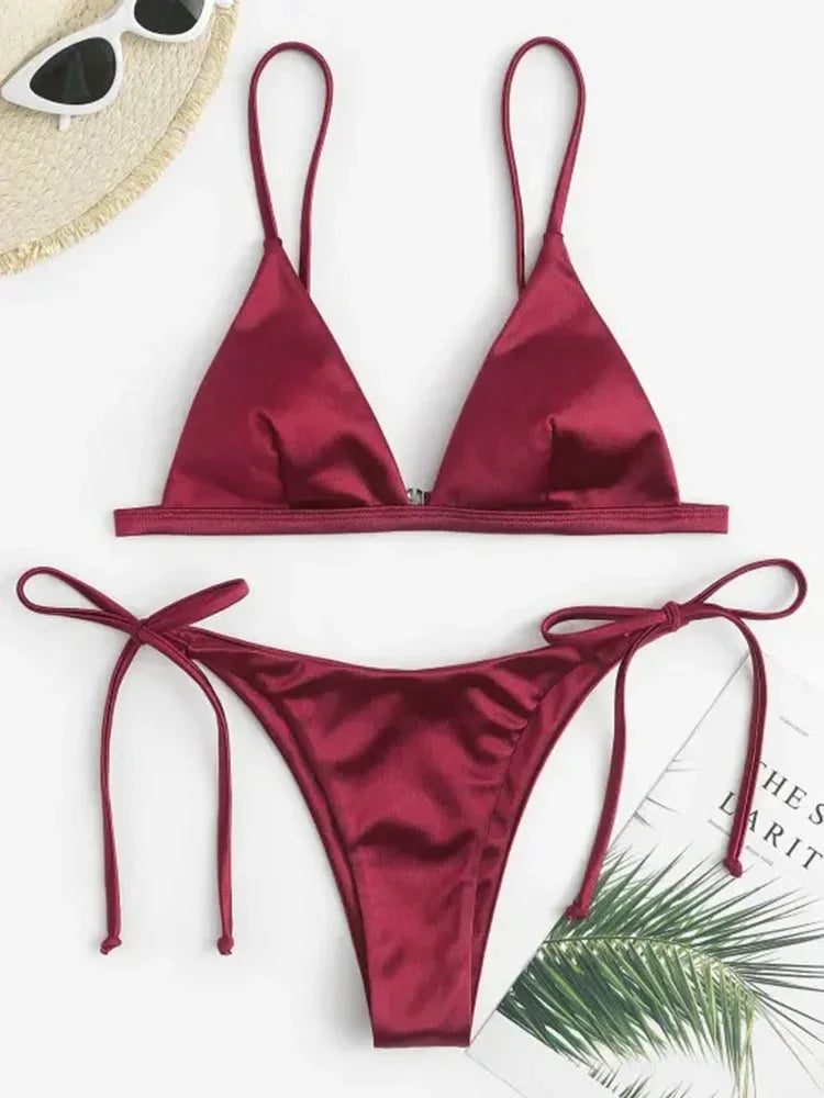 Metallic Satin Bikini-Set – glänzender Style mit brasilianischem Cut