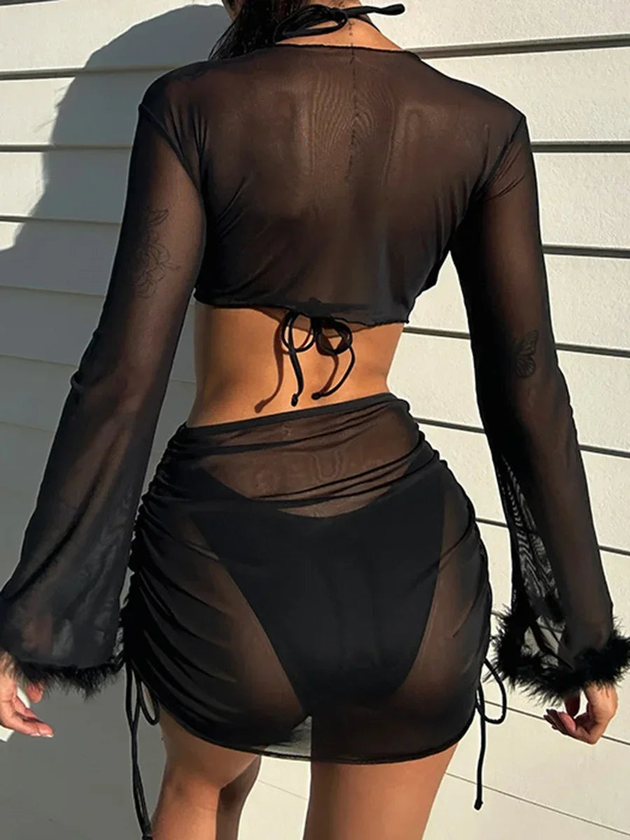 4-teiliges Bikini-Set mit Mesh-Rock – dein stylischer Strandbegleiter