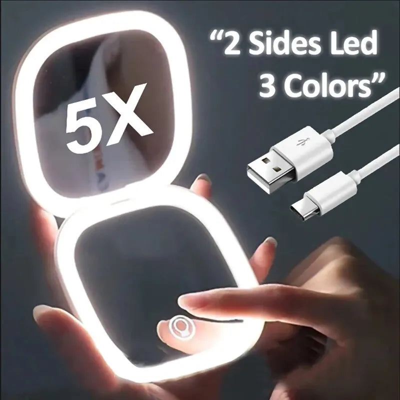 2‑Face Sides Touch Compact LED Spiegel – Dein Mini-Make-up-Wunder für unterwegs! ✨
