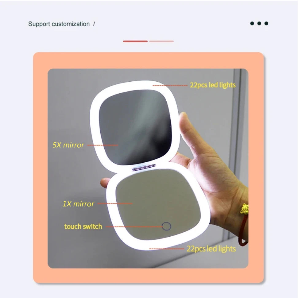 2‑Face Sides Touch Compact LED Spiegel – Dein Mini-Make-up-Wunder für unterwegs! ✨