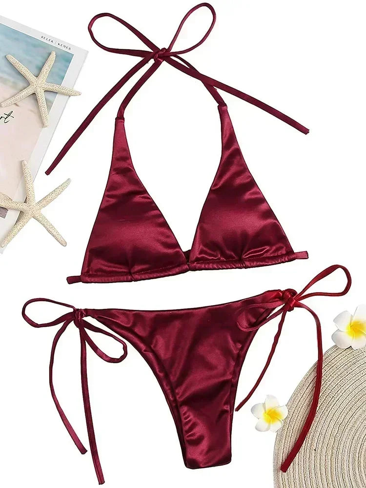 Metallic Satin Bikini-Set – glänzender Look mit brasilianischem Flair