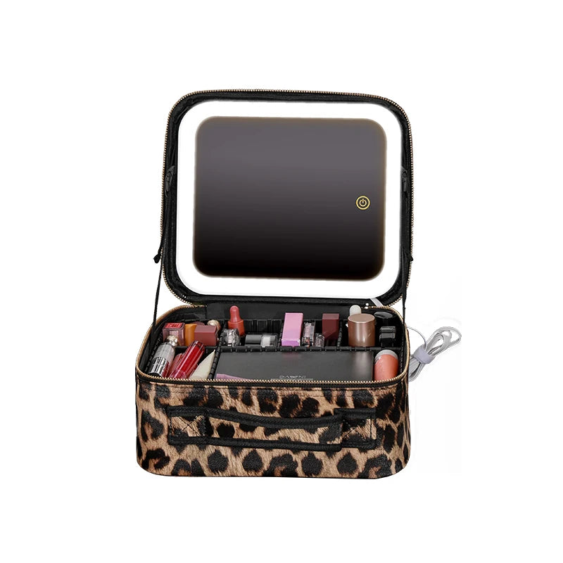 Make-up Tasche mit Spiegel & LED – dein Beauty-Moment im stylischen Leopard-Look!