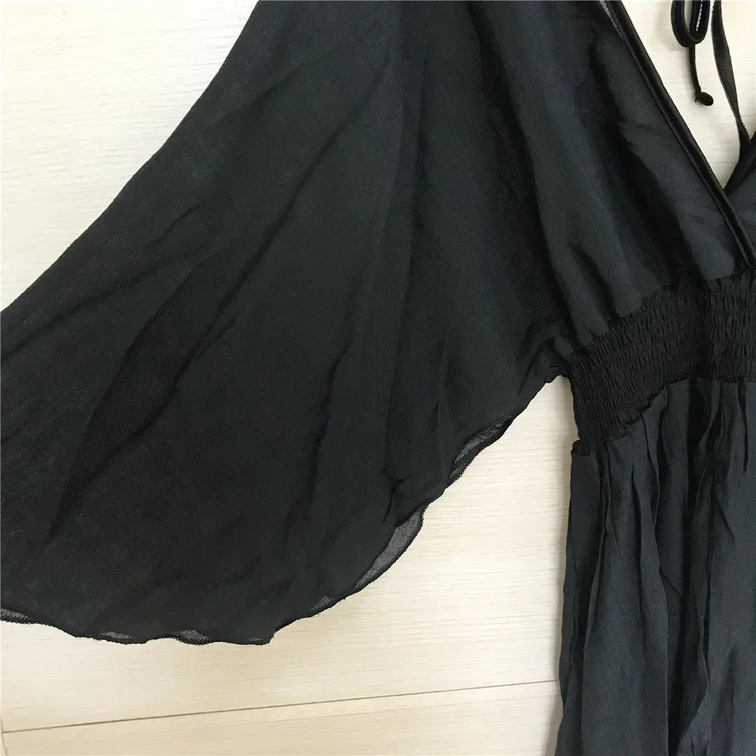 Leichte Chiffon Tunika mit V-Ausschnitt – traumhaftes Strand-Cover-Up