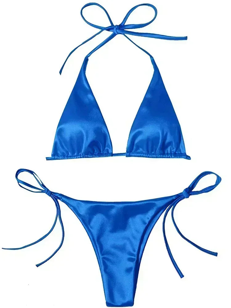 Satin Bikini-Set mit Halter – glänzend, sexy & brasilianisch inspiriert