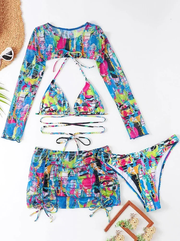 4-teiliges Bikini-Set mit Mesh – stylisch, vielseitig & perfekt für den Sommer