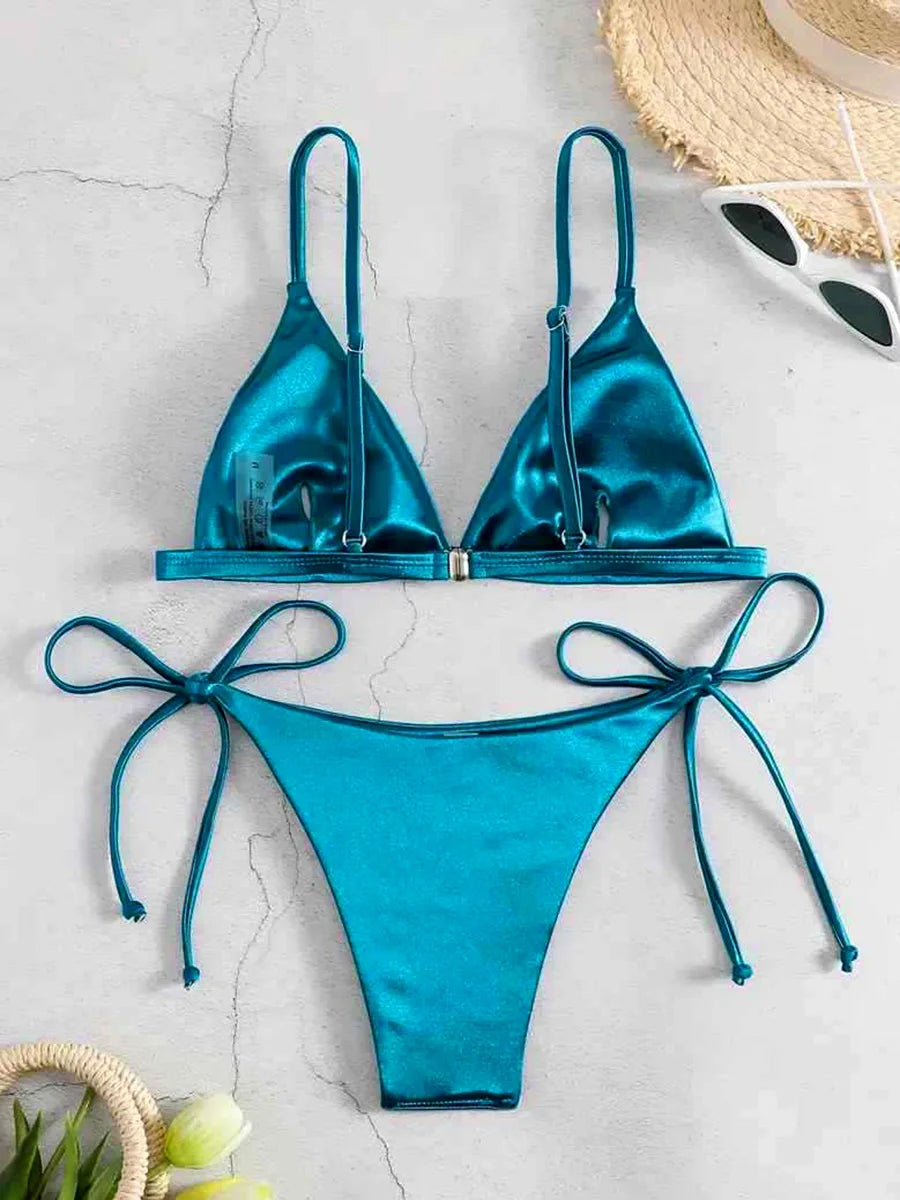 Metallic Satin Bikini-Set – glänzender Style mit brasilianischem Cut