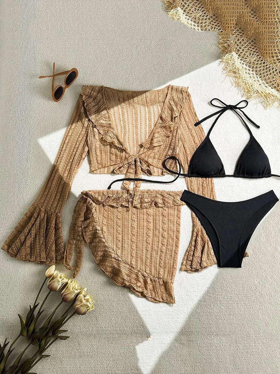 4-teiliges Bikini-Set mit Mesh und Sarong – dein stylischer Sommerlook