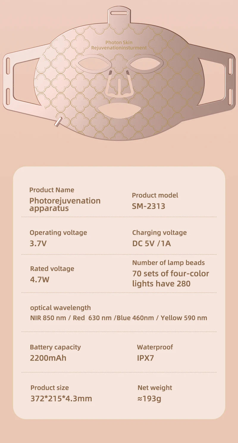 4-in-1 Rote LED-Lichttherapie Maske – Flexible Silikonmaske für Hautverjüngung & Anti-Aging