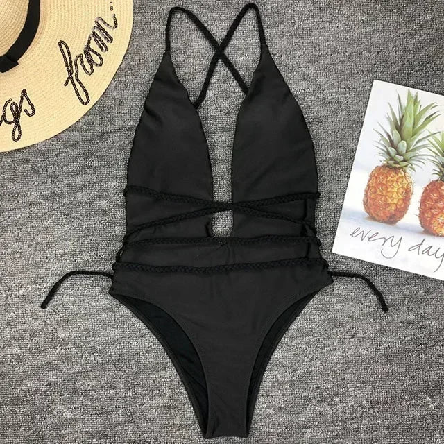 Tiefer V-Ausschnitt Monokini – elegant gewickelt & sexy zugleich