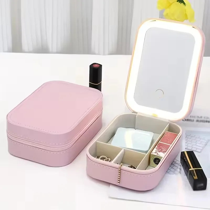 Wiederaufladbarer LED-Schminkspiegel mit Kosmetik-Aufbewahrungsbox – Perfekt organisiert & ready to glow! ✨💄