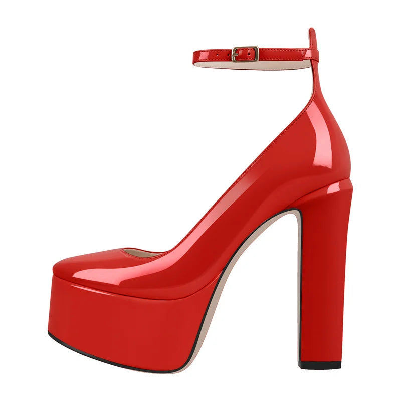 Onlymaker Frauen Mary Jane Plattform Pumps – Rosa Chunky High Heels mit Knöchelriemen