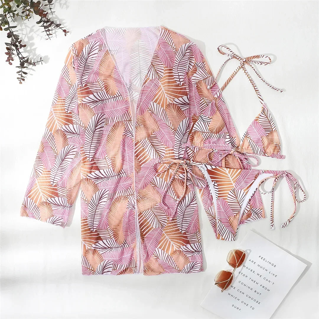 3-teiliges Bikini-Set mit Cover-Up – sommerlich, leicht & stylisch