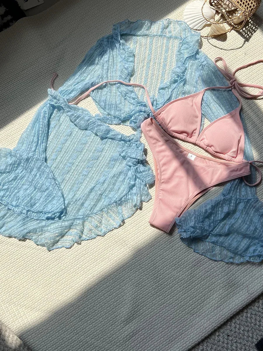 4-teiliges Bikini-Set mit Mesh und Sarong – dein stylischer Sommerlook