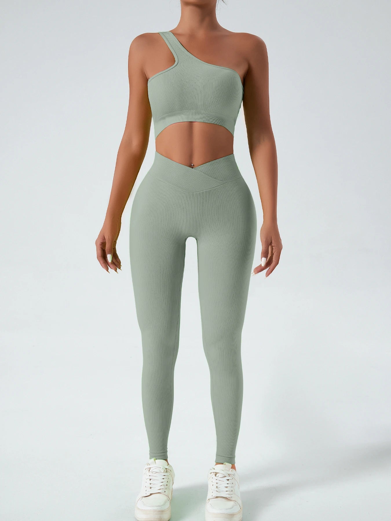 2‑teilige Komfort‑Set: Single‑Strap Yoga‑BH & High‑Waist Shorts