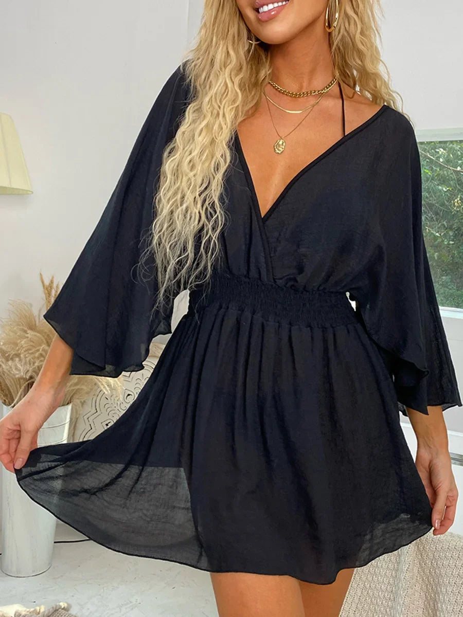 Leichte Chiffon Tunika mit V-Ausschnitt – traumhaftes Strand-Cover-Up