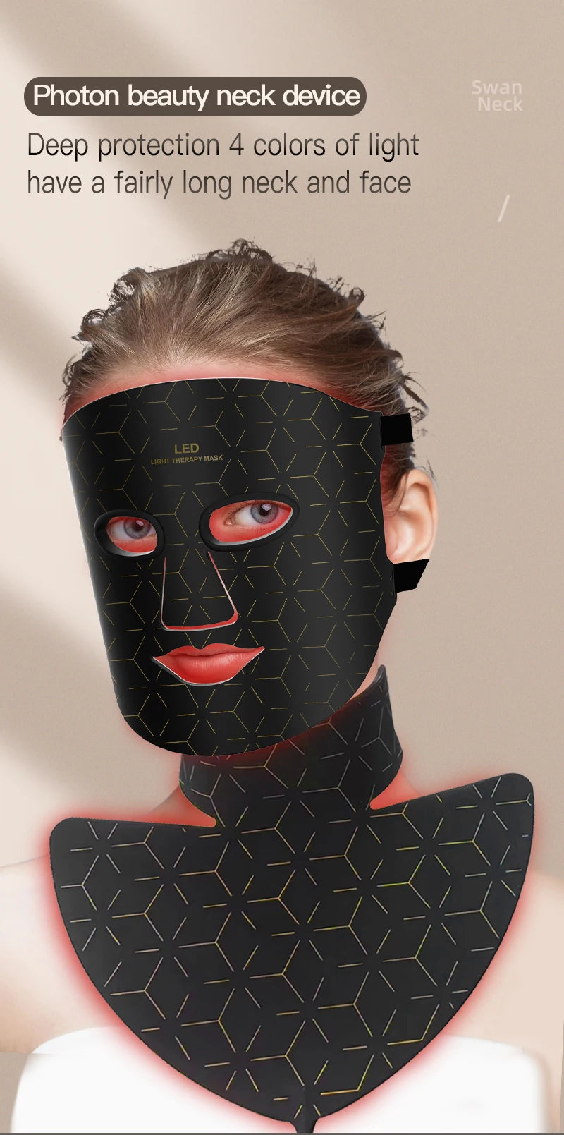 LED-Gesichts- & Halsmaske – Infrarot-Lichttherapie für Hautverjüngung & Anti-Aging