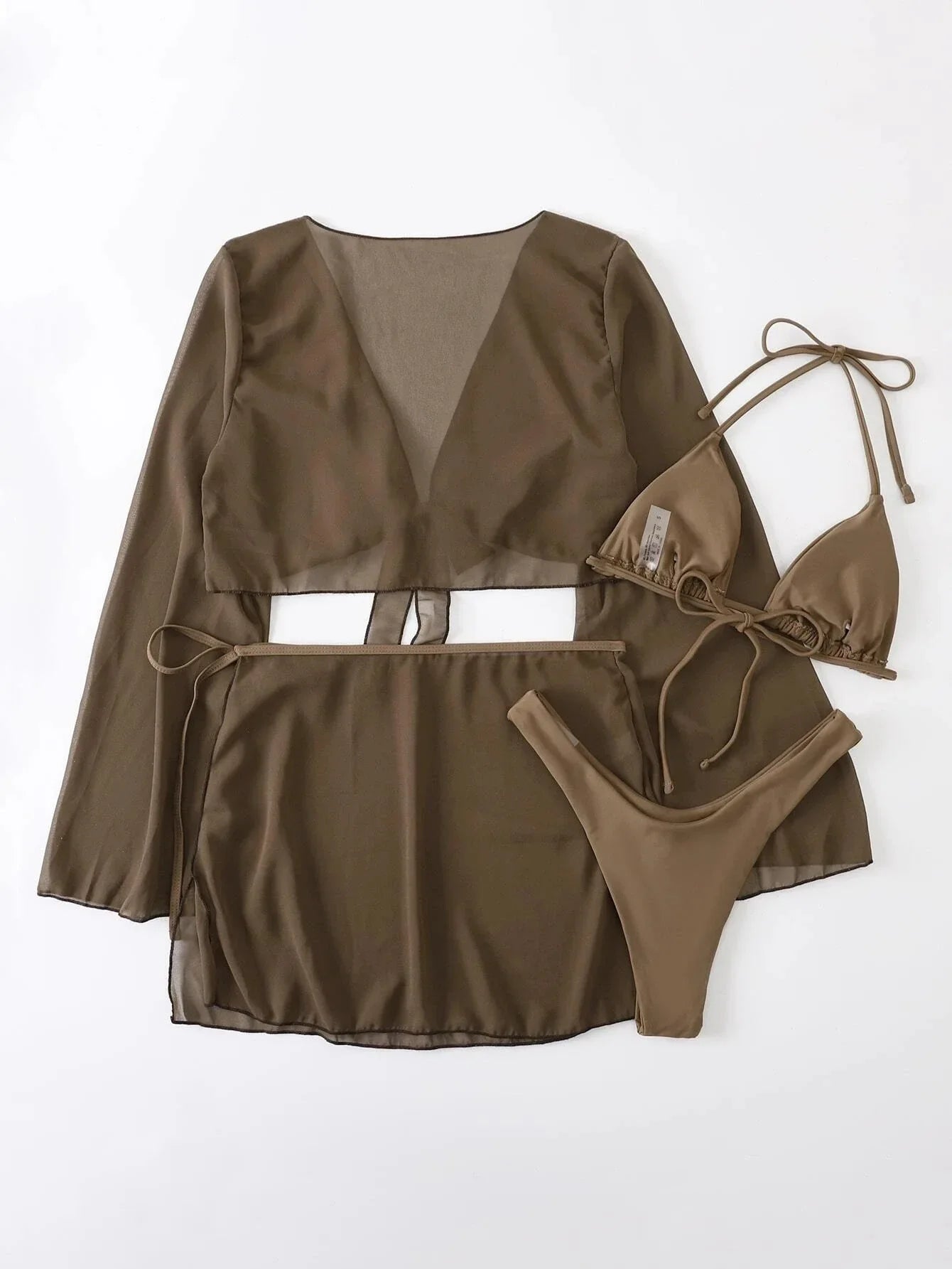 4-teiliges Bikini-Set mit Mesh-Sarong und Cover-Up – stylisch am Strand